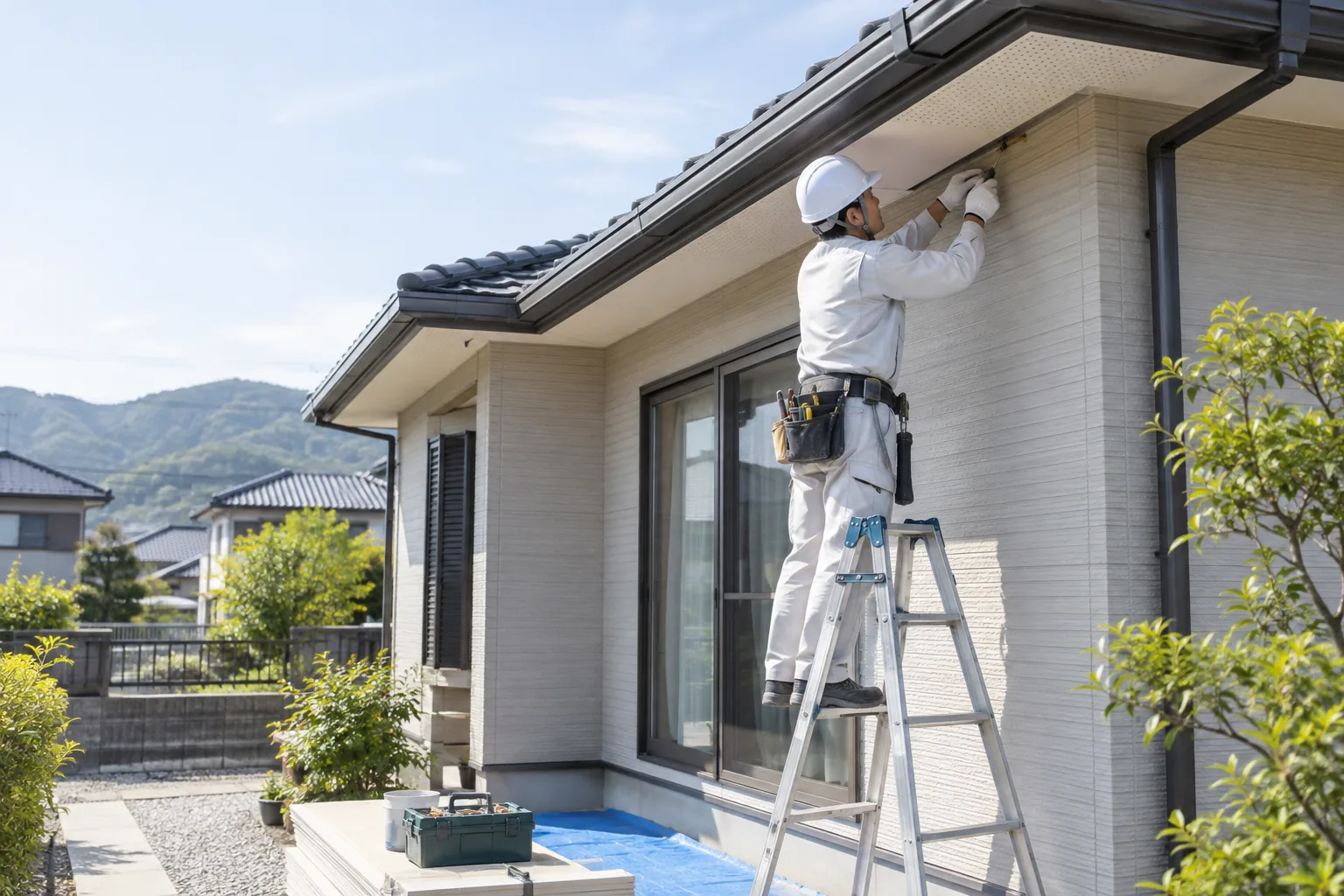 職人が住宅の外壁を補修する参考イメージ